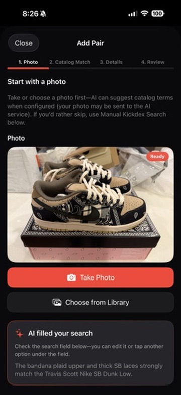 Kickdex add pair from photo